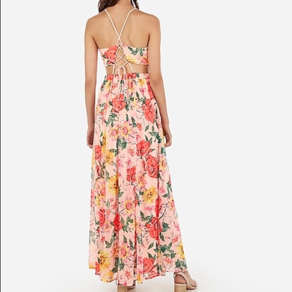 🔥HP🔥 Peach Floral Elastic Waist Maxi Dress - Picture 3 of 3